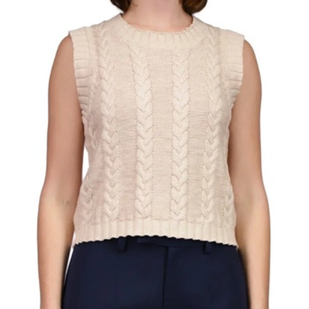 SANCTUARY Sweater Size XL NEW Cable Vest Creamy Oat Sleeveless